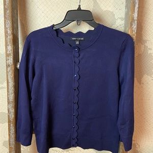 Cable Gauge Scalloped Cardigan Blue M 